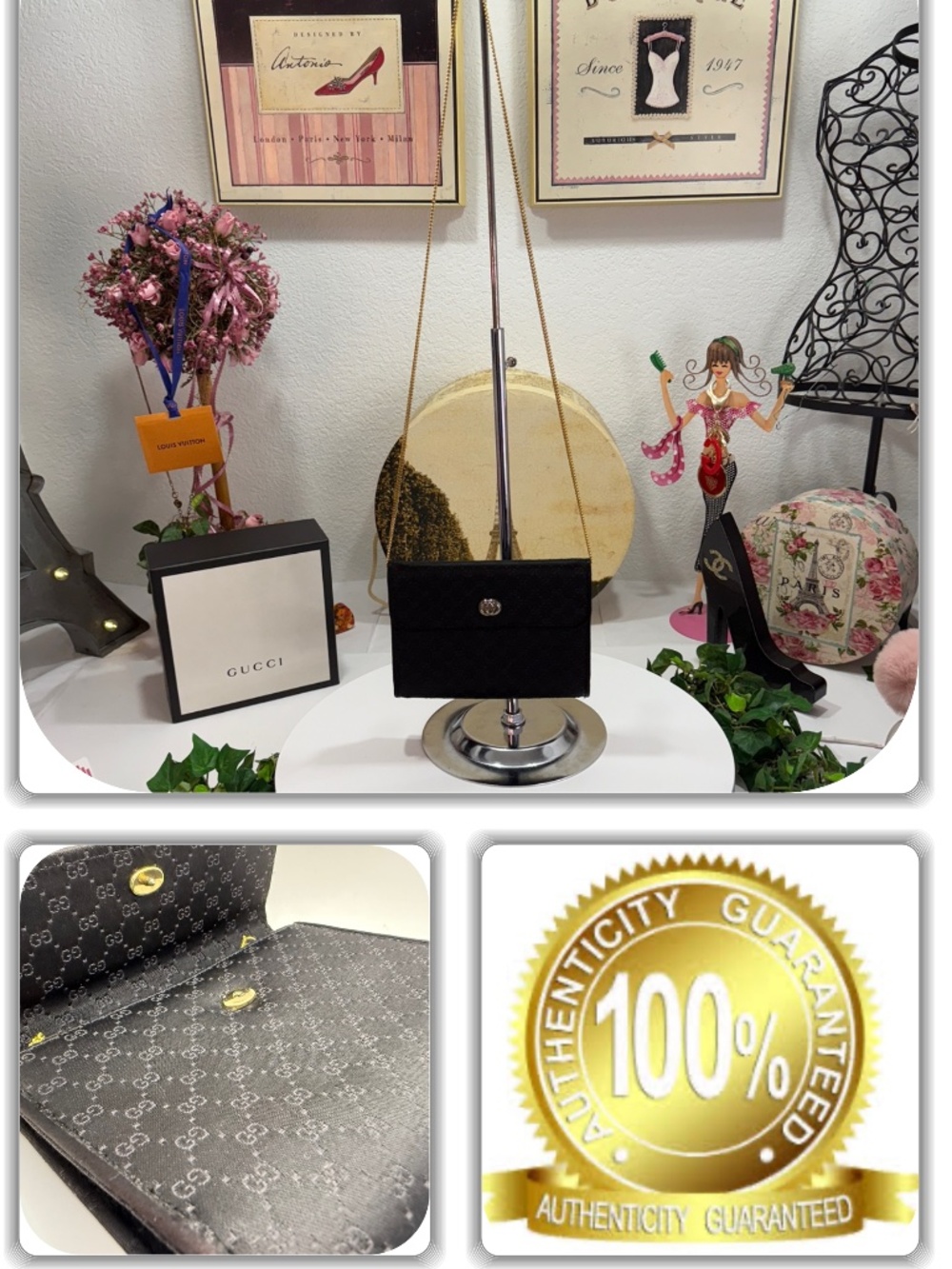 EXQUISITE & RARE GUCCI BLACK GG MONOGRAM 2-WAY CLUTCH/HANDBAG!